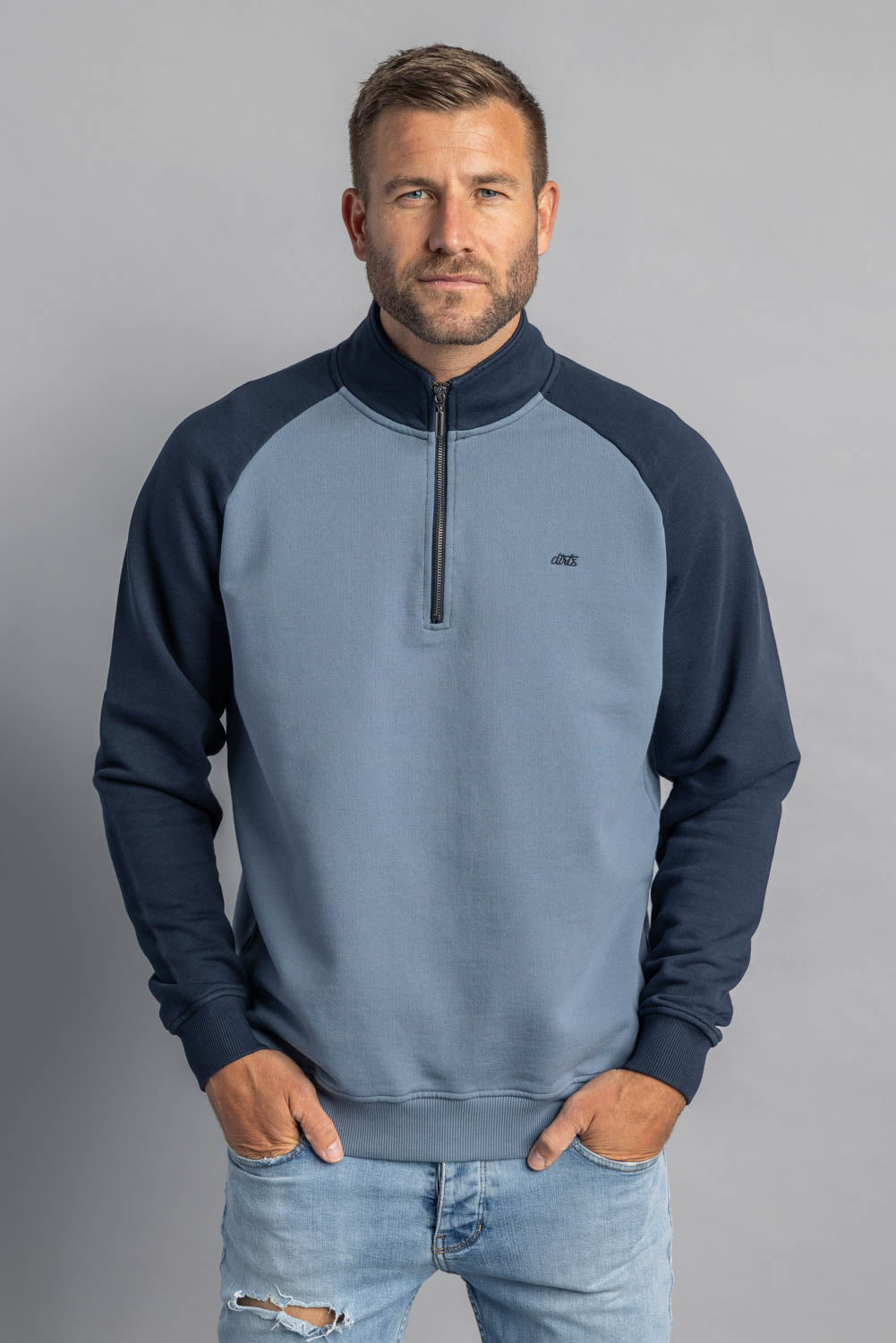 Colorblock Quarter Zip Sweater aus 100% Bio-Baumwolle von Dirts