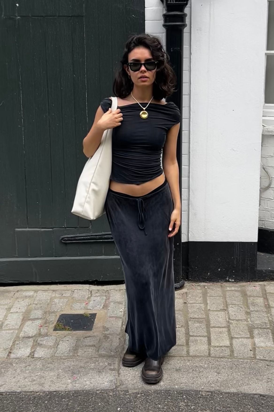 Draped Off - Shoulder Top Cupro - Faded Black - Narah Soleigh | Luxe Line