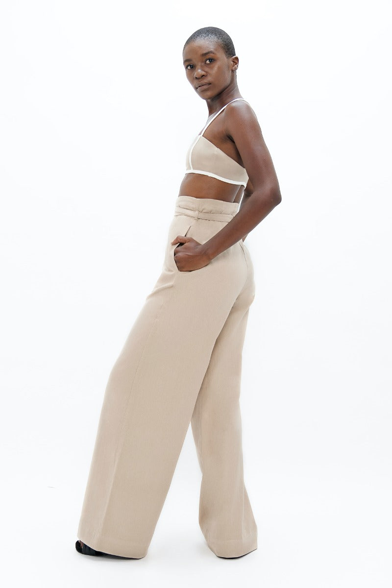 Beige, wide-leg trousers Florence FLR made of organic cotton by 1 People