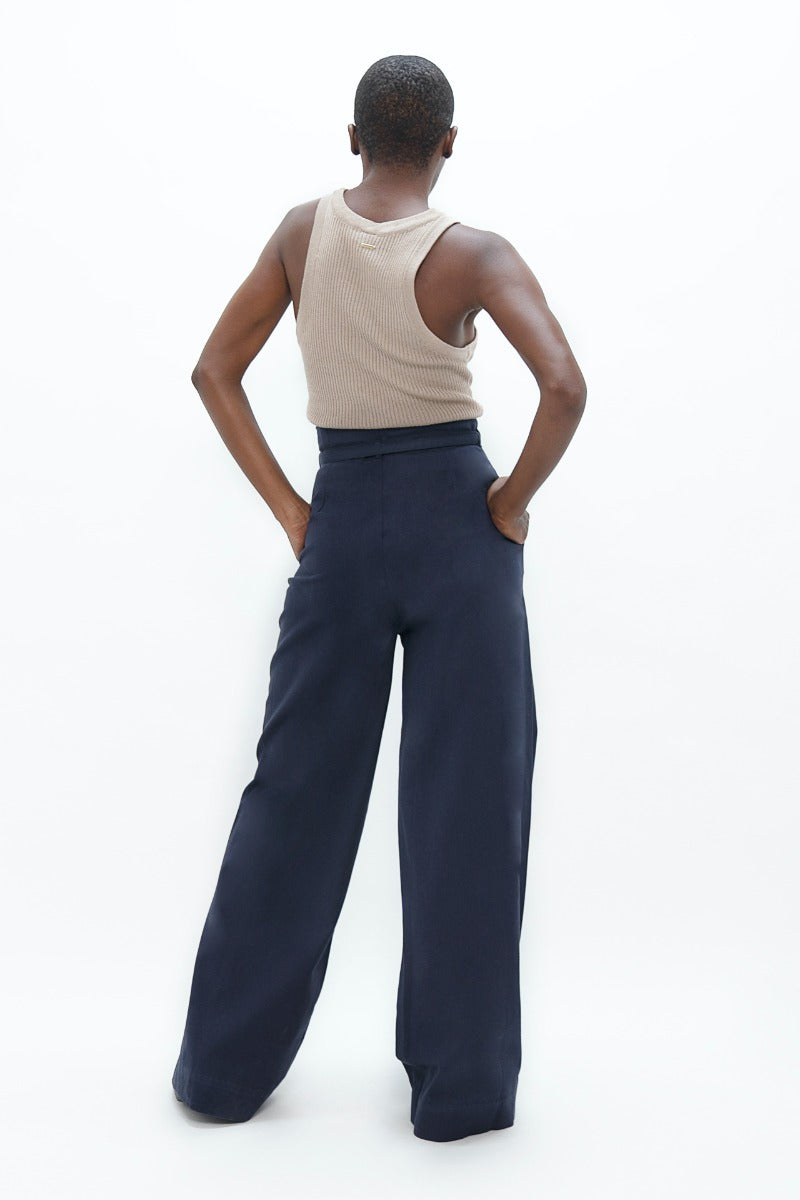 Pantalon large Florence FLR bleu foncé en coton biologique par 1 People