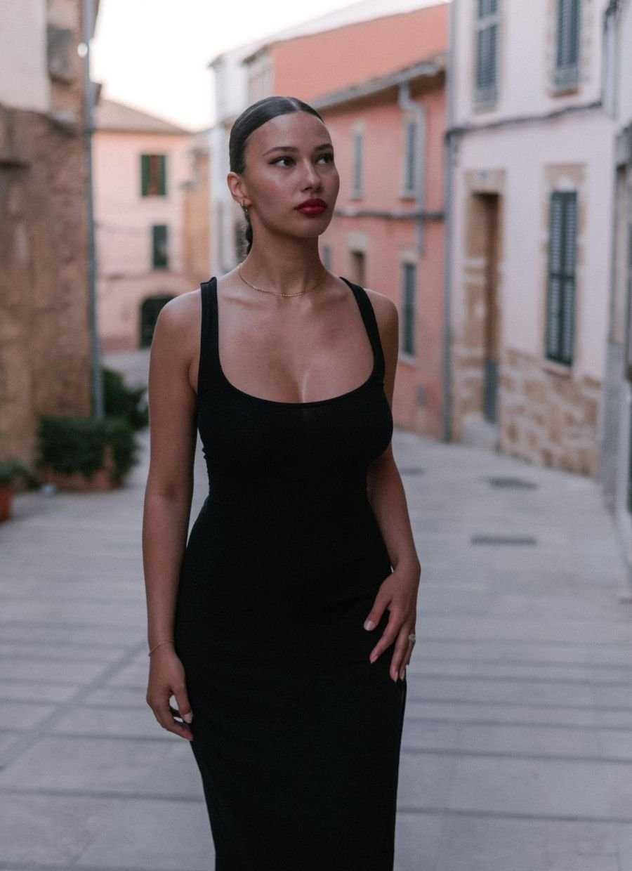 Black Francesca Tencel dress by Narah Soleigh