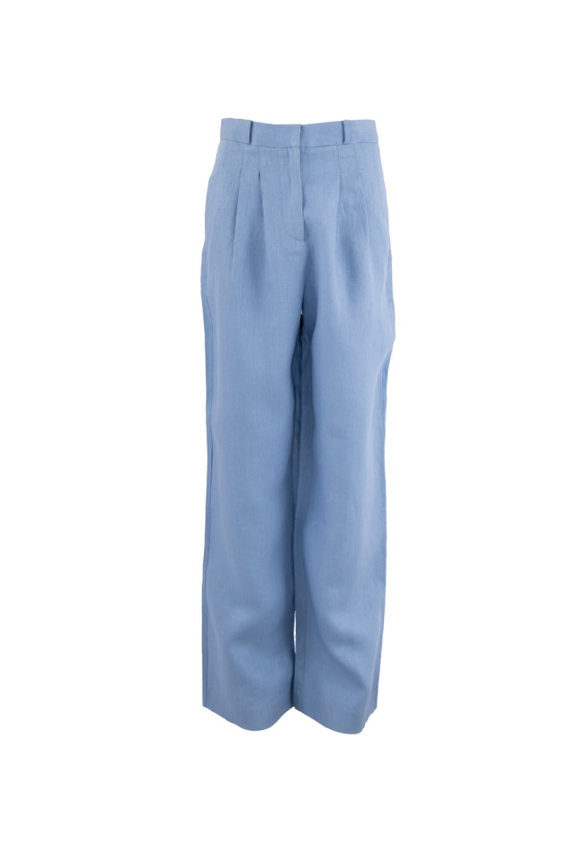 Blue wide-leg trousers French Riviera NCE made of 100% linen by 1 People
