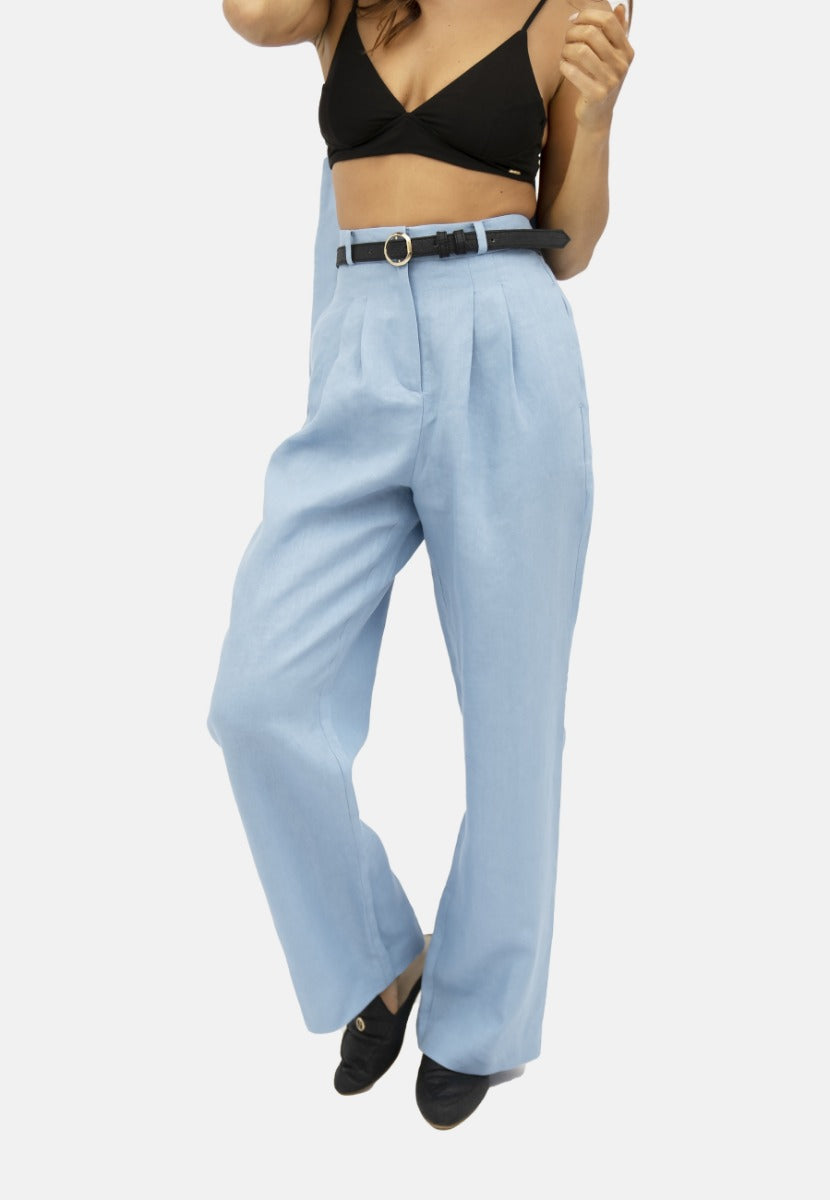 Blue wide-leg trousers French Riviera NCE made of 100% linen by 1 People