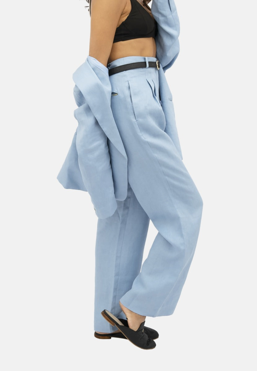 Blue wide-leg trousers French Riviera NCE made of 100% linen by 1 People