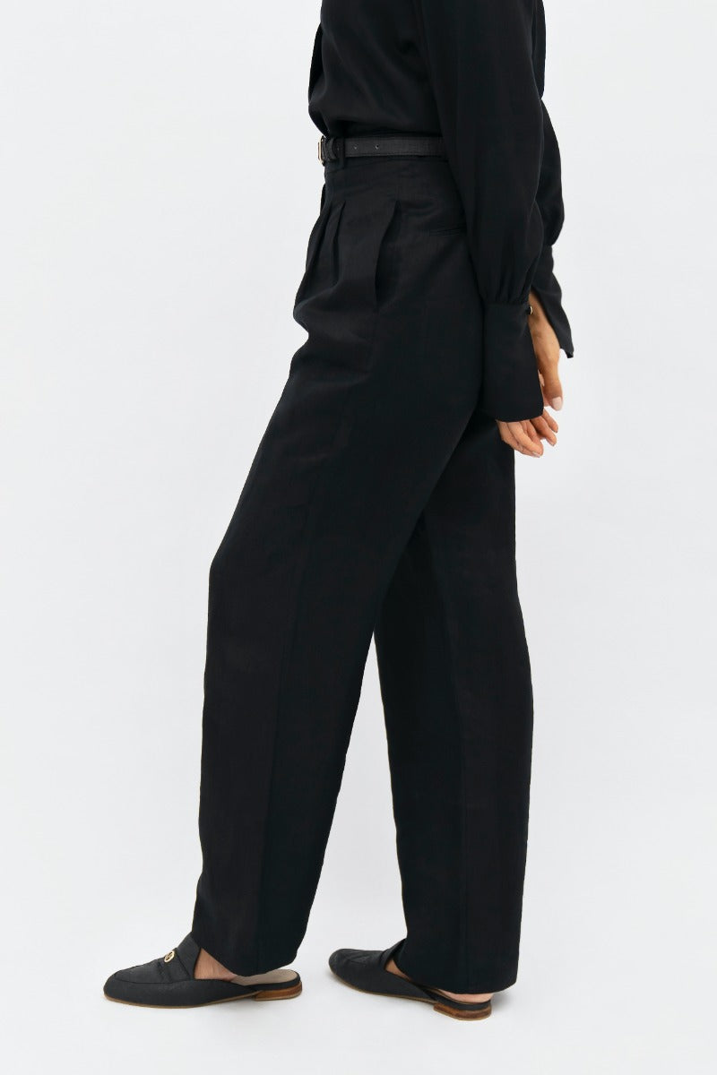 Black wide-leg trousers French Riviera NCE made of 100% linen by 1 People