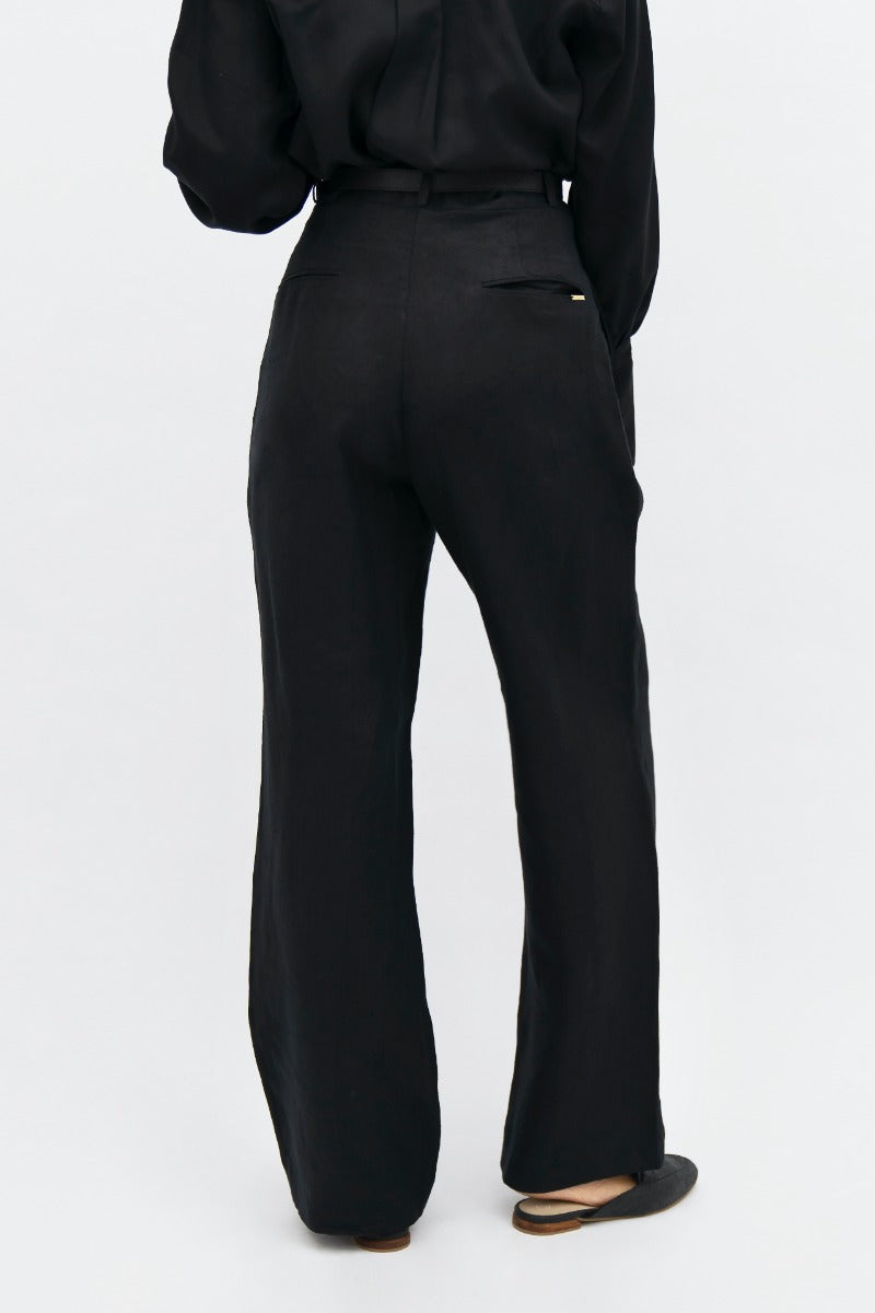 Black wide-leg trousers French Riviera NCE made of 100% linen by 1 People