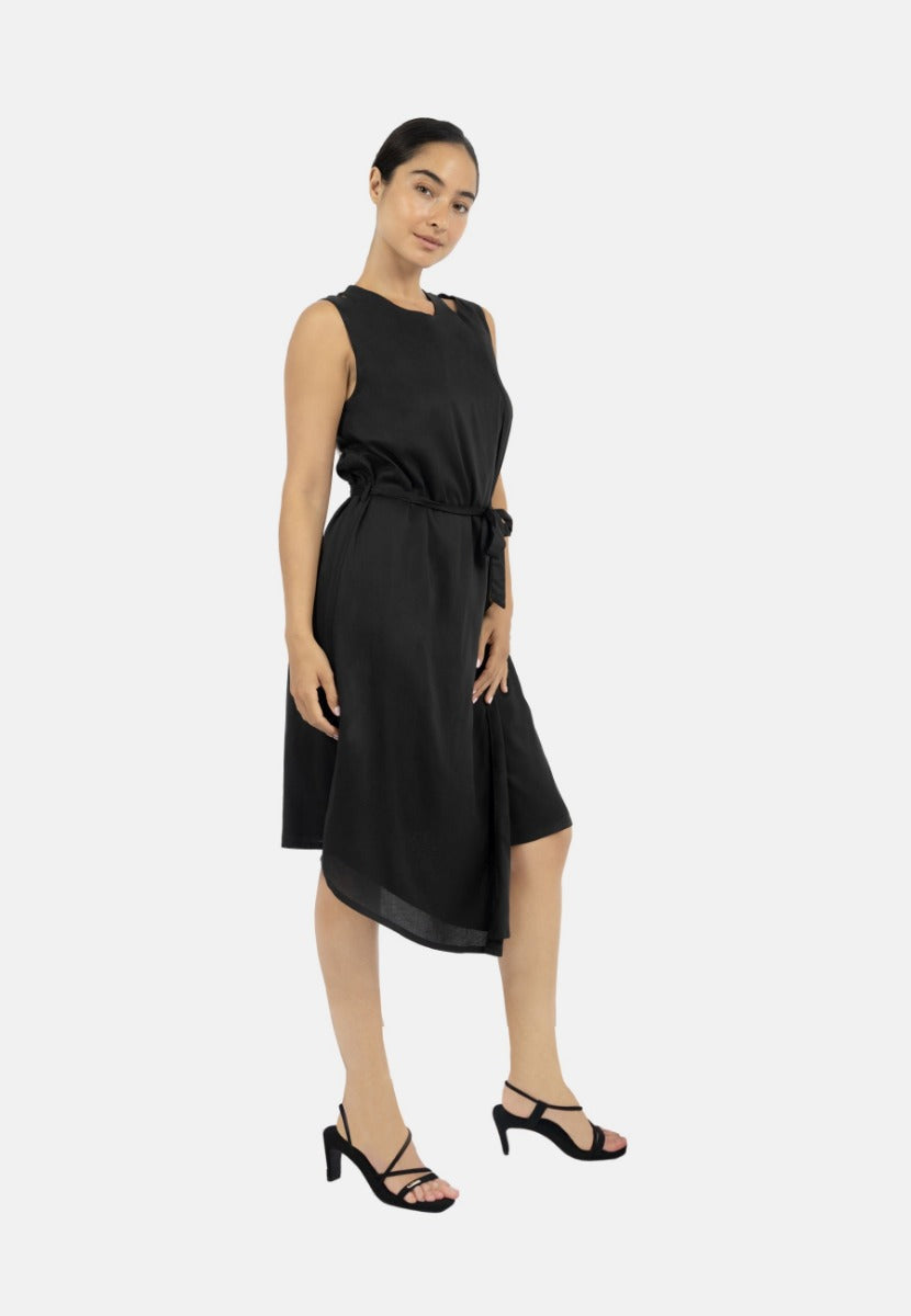 Black asymmetric wrap dress Funchal made of 100% Tencel by 1 People