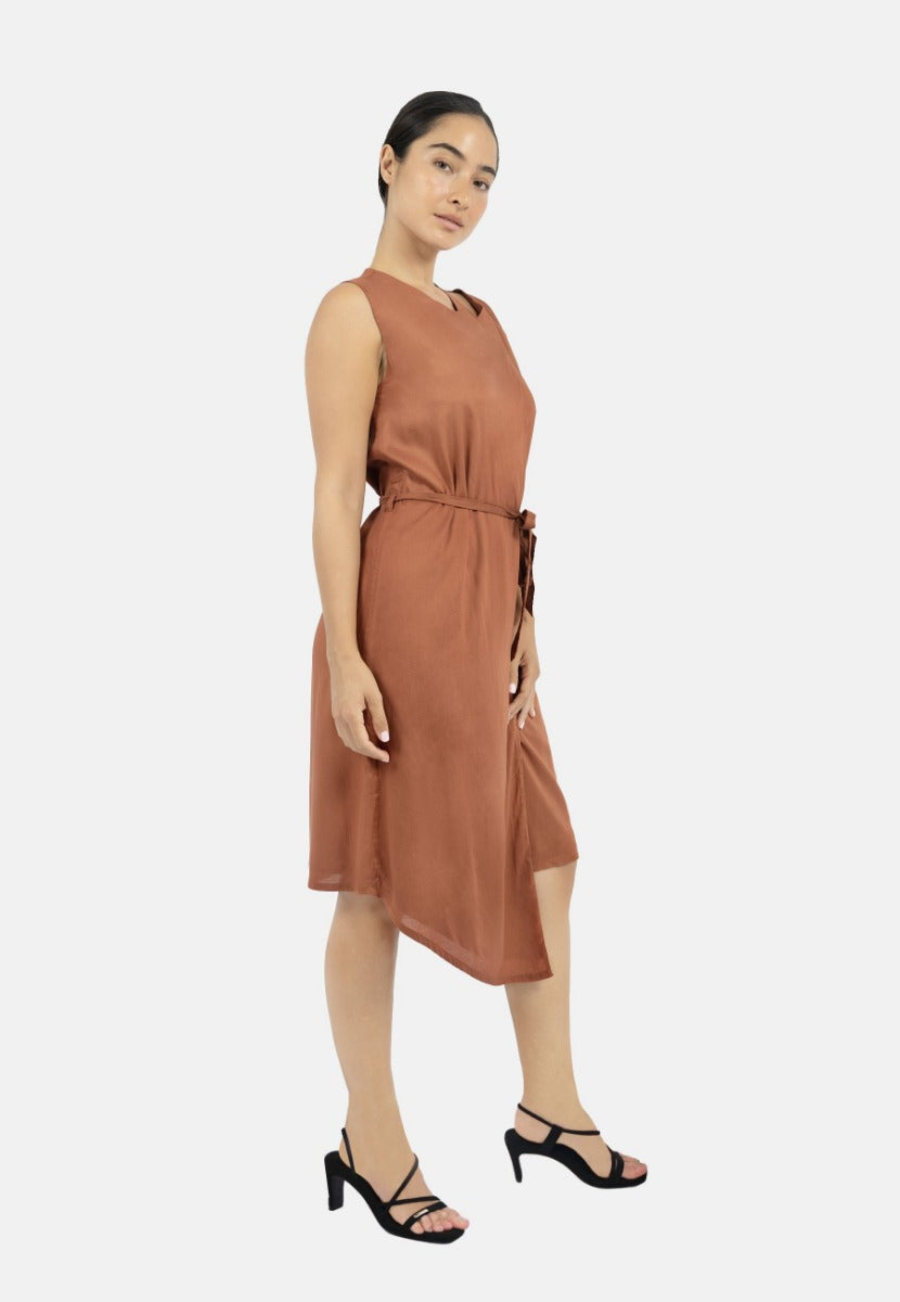 Brown asymmetric wrap dress Funchal made of 100% Tencel by 1 People