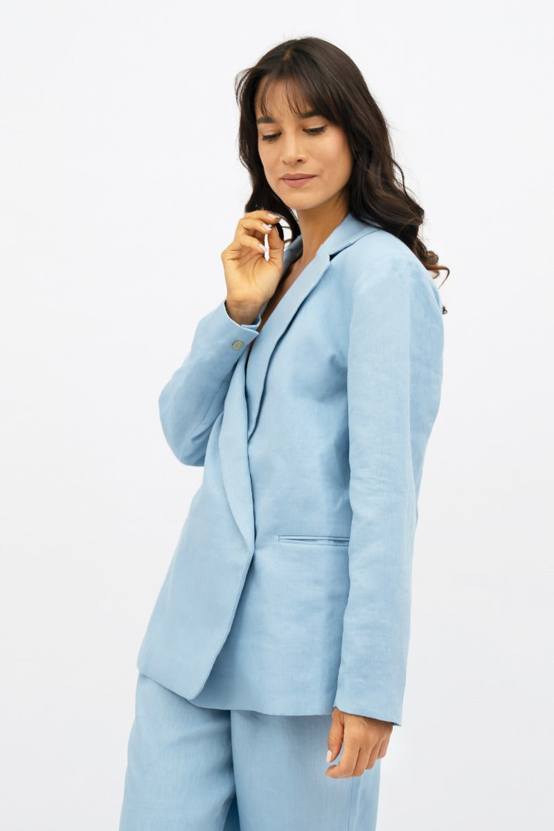 Light blue oversized blazer Havana HAV made of 100% linen by 1 People