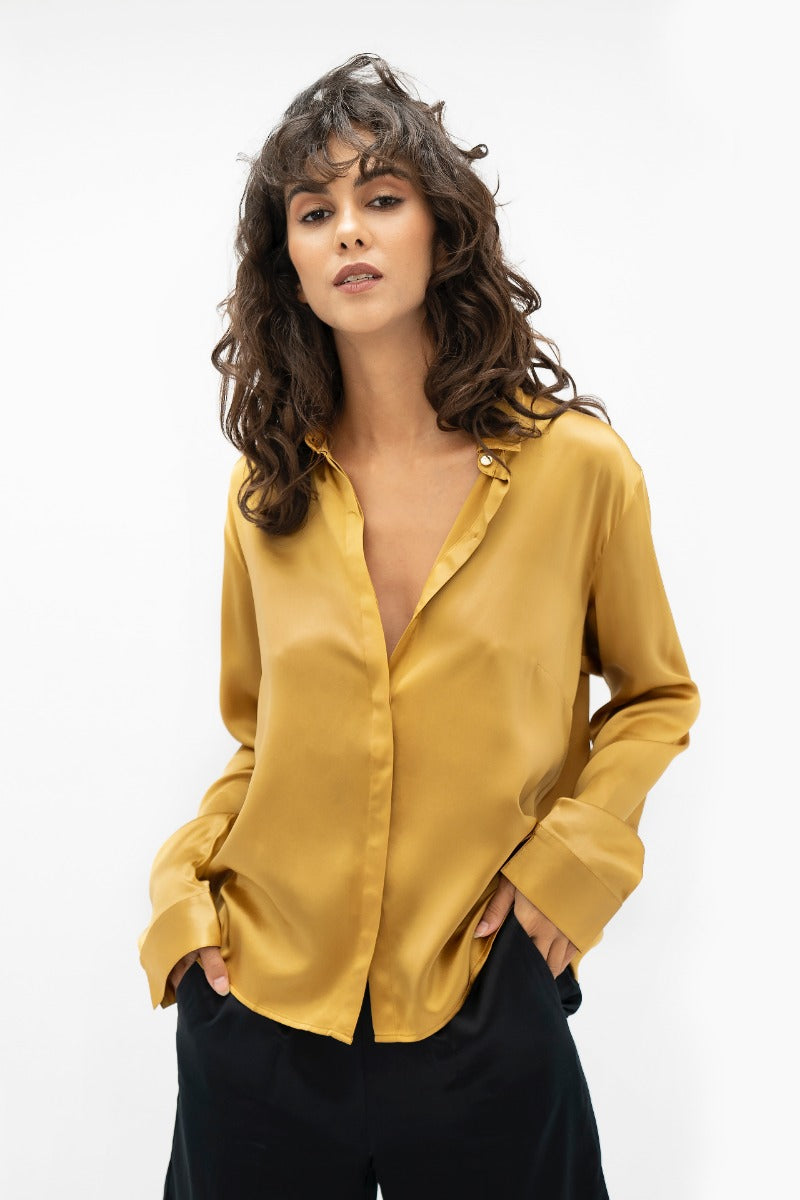 Yellow blouse Kobe UKB made of 100% silk by 1 People