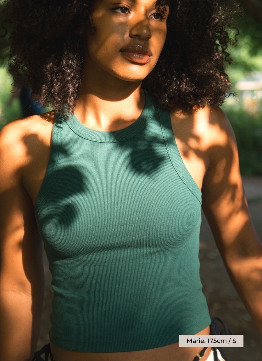 Dark green Leah top made of organic cotton by Narah Soleigh