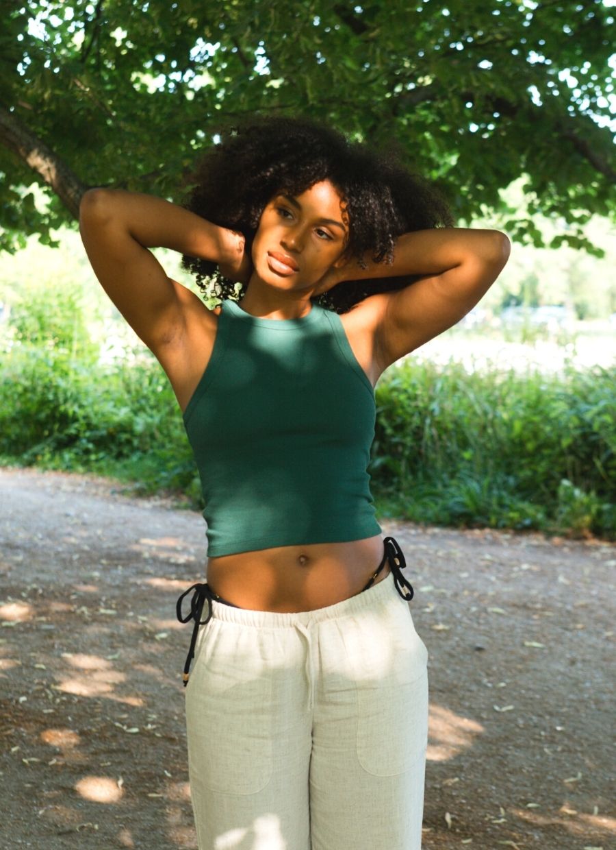 Dark green Leah top made of organic cotton by Narah Soleigh