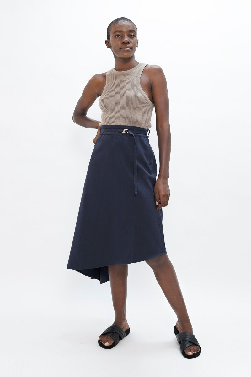 Dark blue asymmetric skirt Mallorca PMI made of organic cotton by 1 People