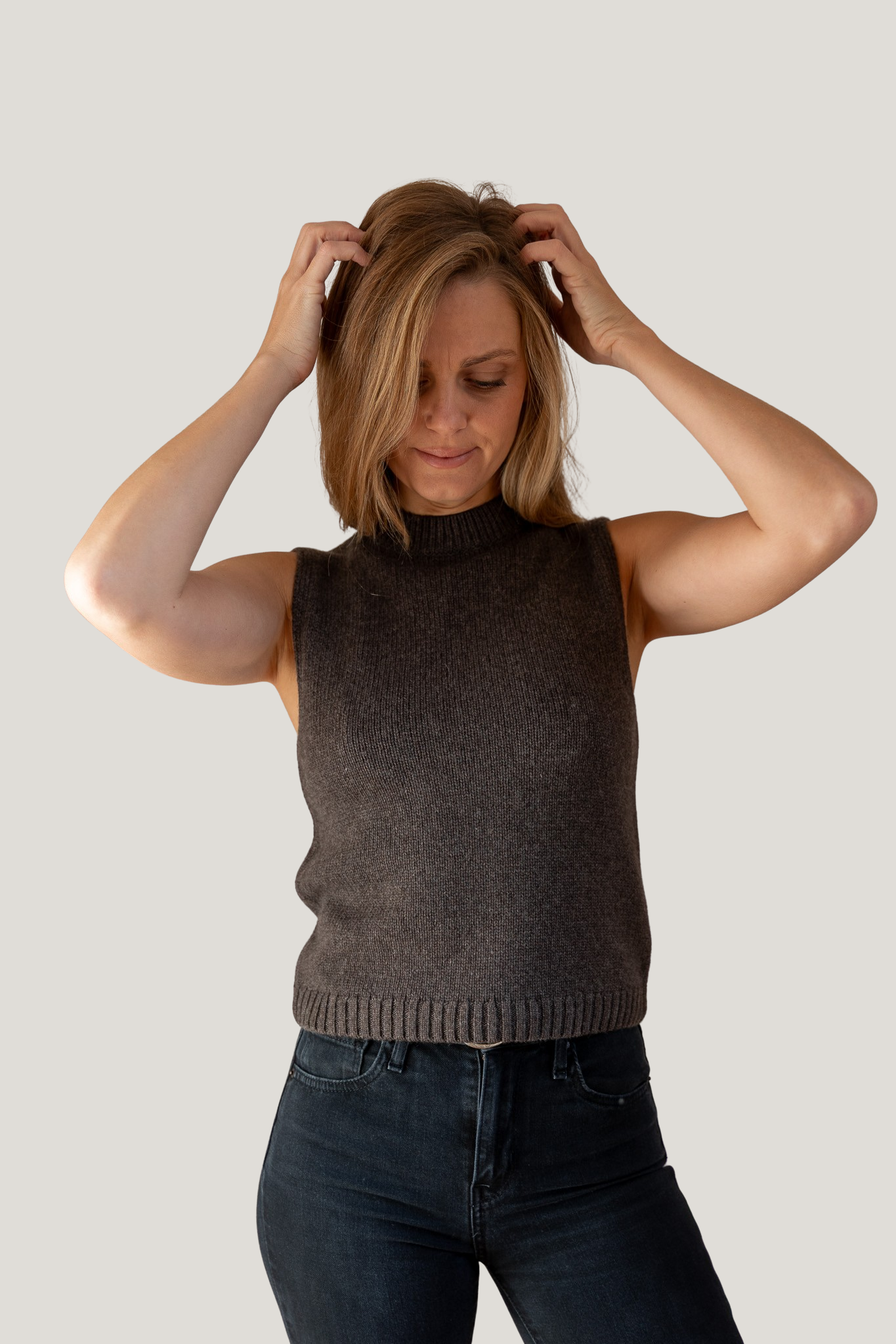 Mock Neck Tank Cashmere/Silk Brown