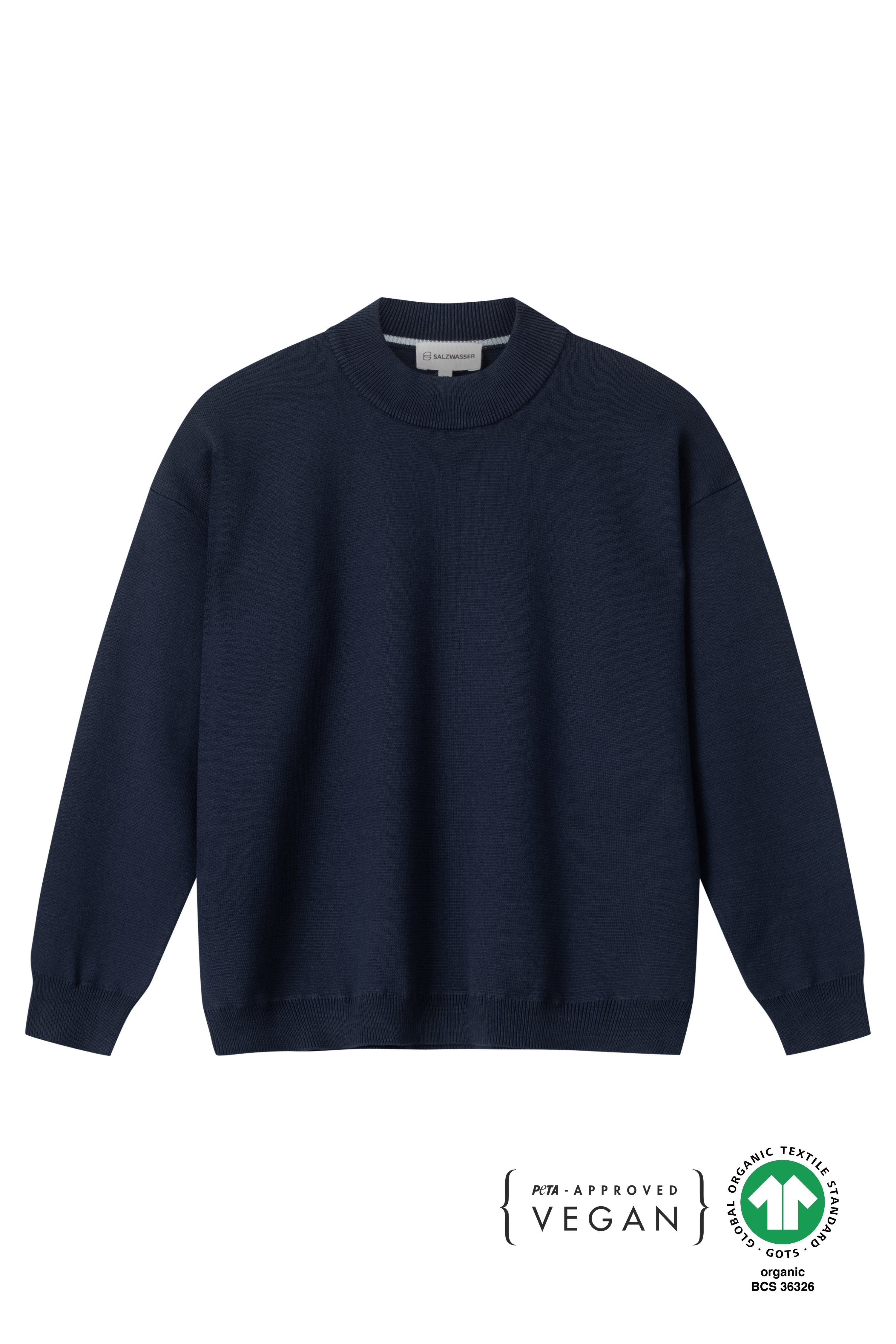 Dark blue knitted sweater Marina made of 100% organic cotton by Salzwasser