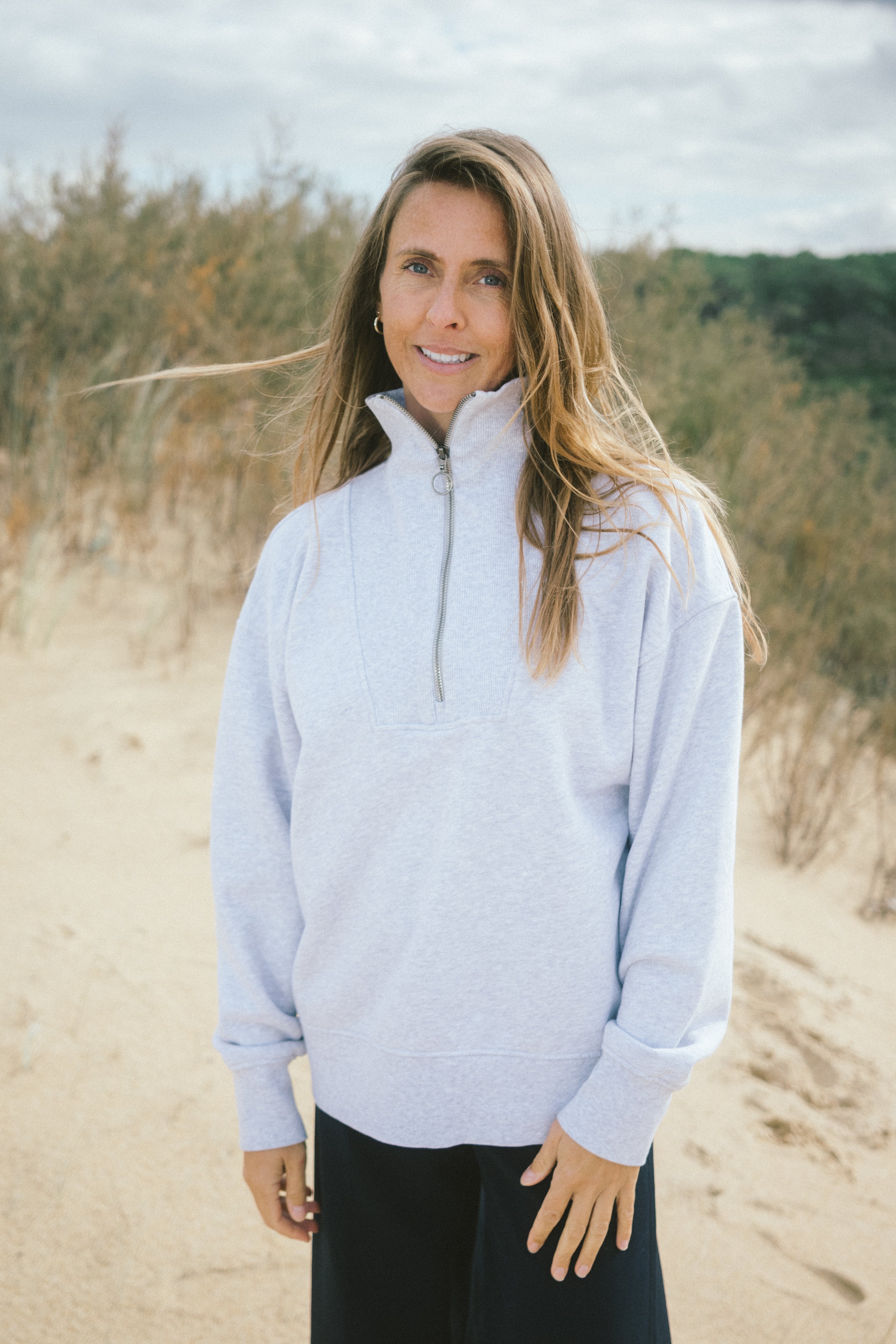 Half-Zip Sweater Brit Hellgrau aus Bio Baumwolle von SALZWASSER