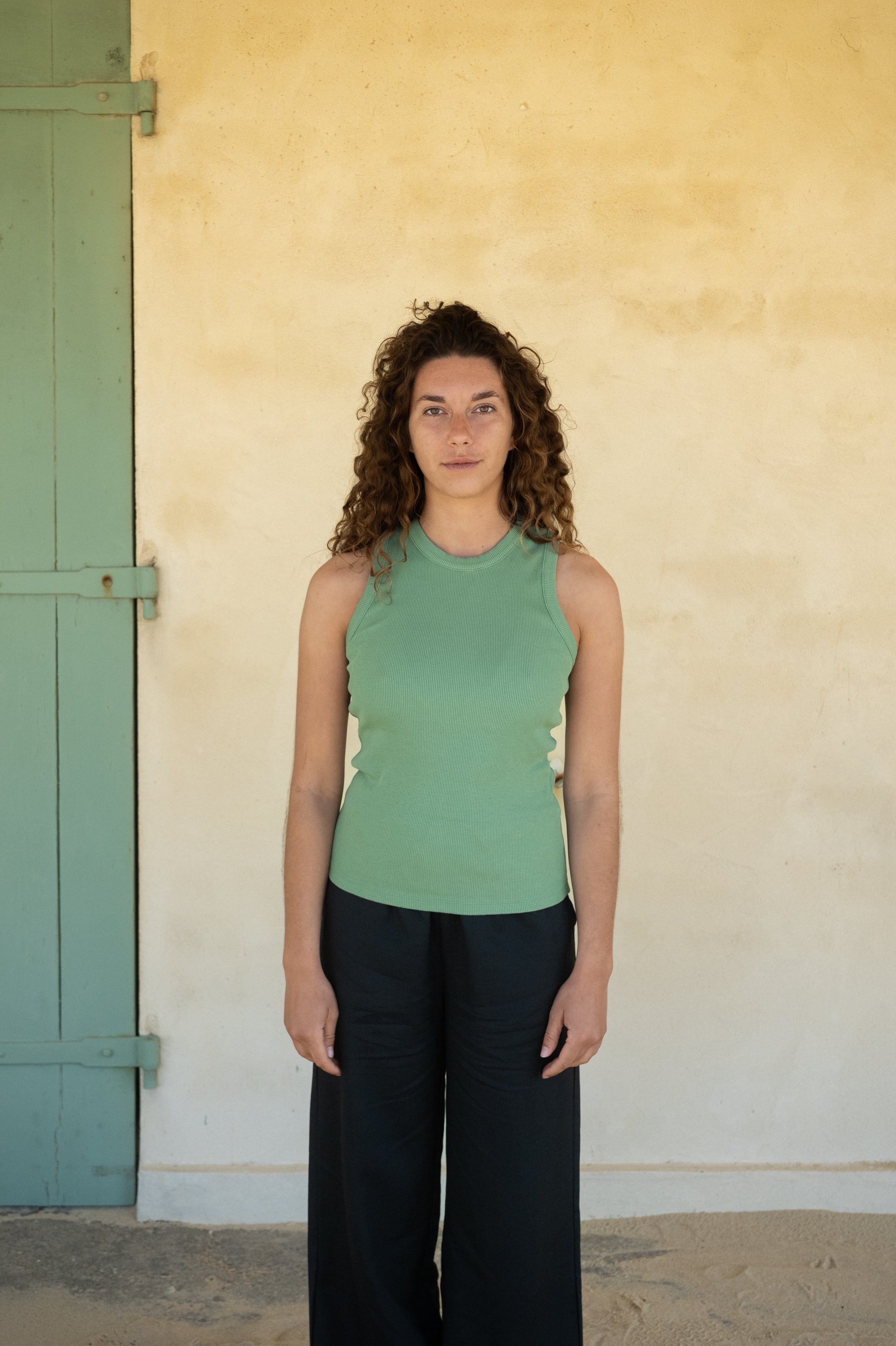 Sage green ribbed knit Alva top by Salzwasser