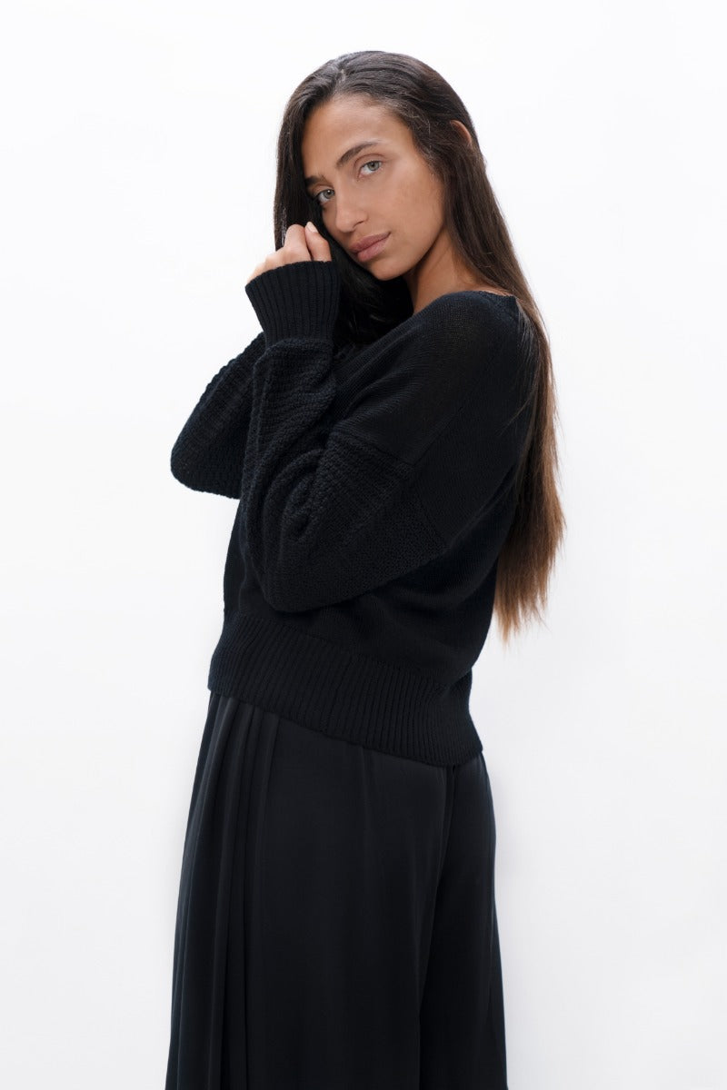 Black Nagano MMJ sweater made of 100% wool by 1 People