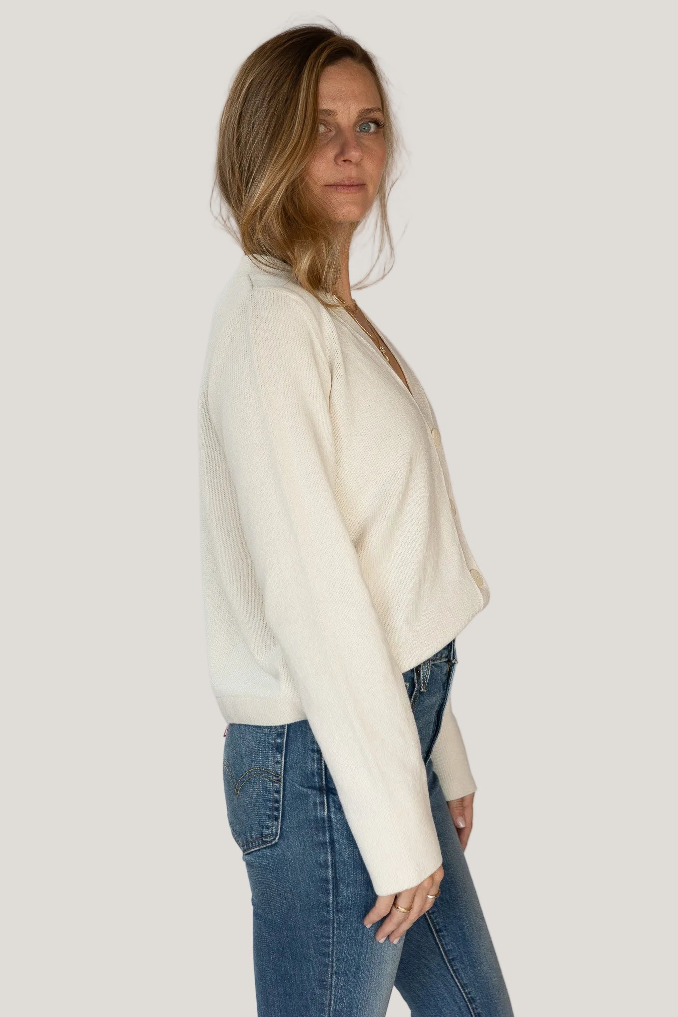 Ecru Strickjacke Nana aus Bio-Baumwolle & recyceltem Kaschmir von Pura Clothing
