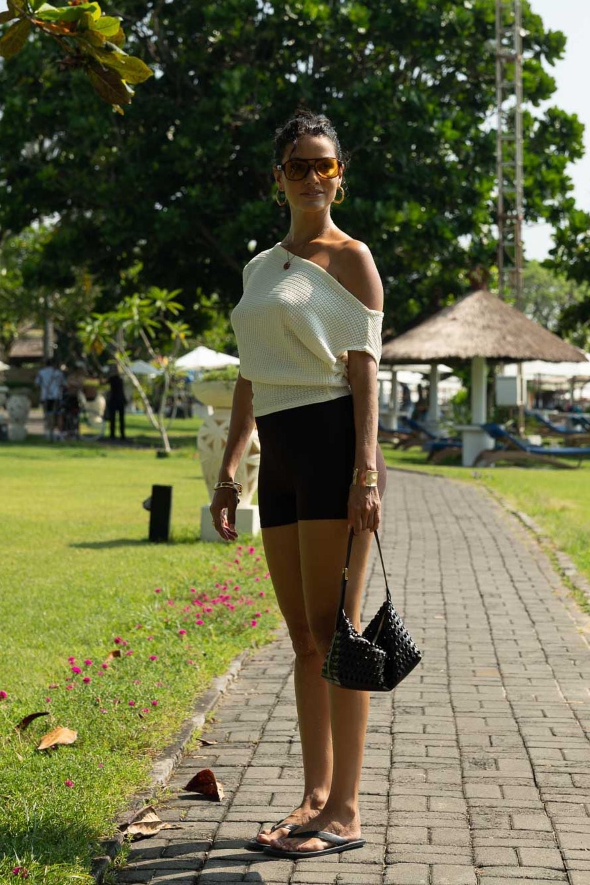 Weisses Top Off-Shoulder Waffle aus Lyocell von Nara Soleigh
