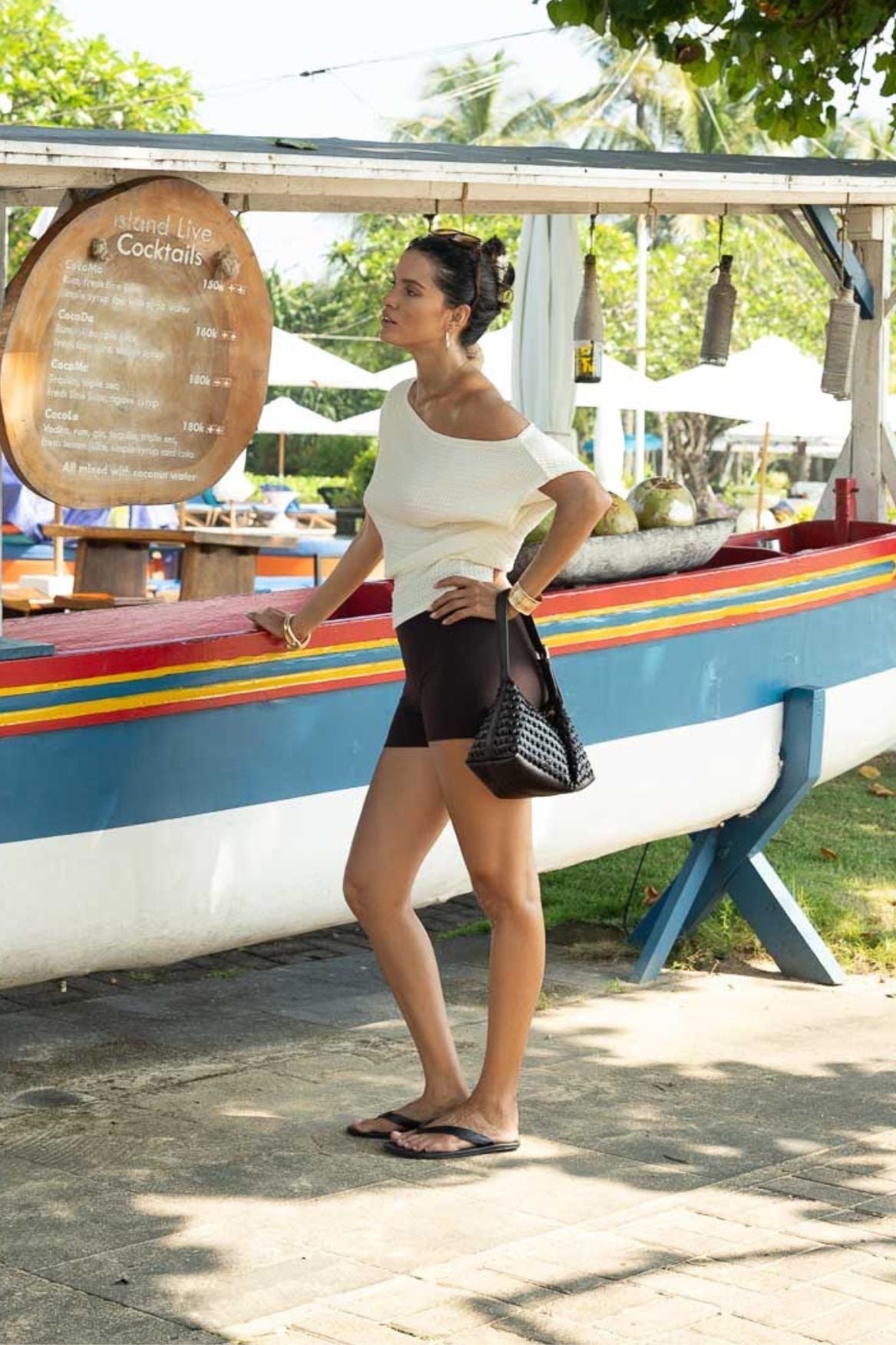 Weisses Top Off-Shoulder Waffle aus Lyocell von Nara Soleigh