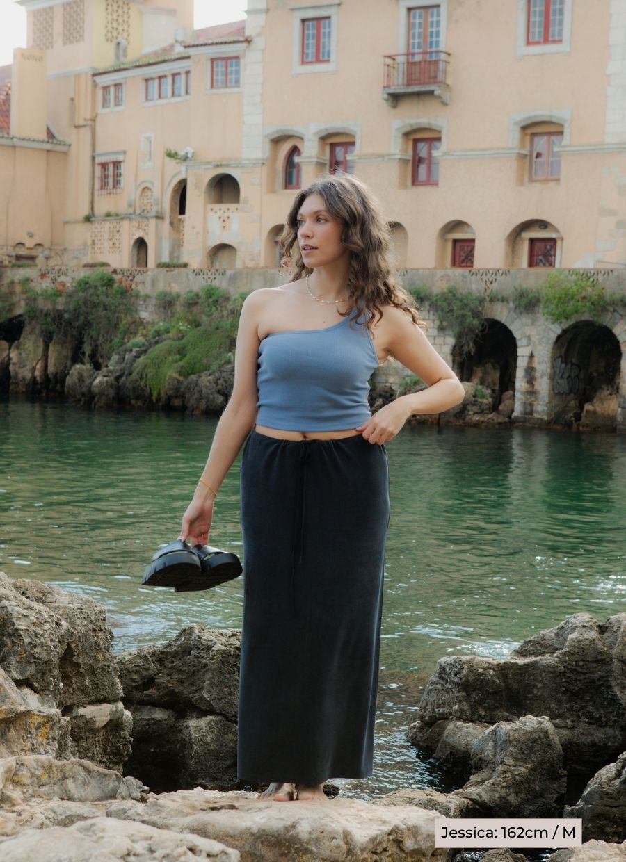 One - Shoulder Tank Top Organic Cotton - Baby Blue - Narah Soleigh