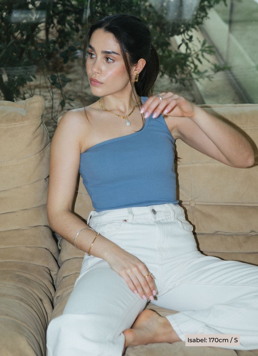One - Shoulder Tank Top Organic Cotton - Baby Blue - Narah Soleigh