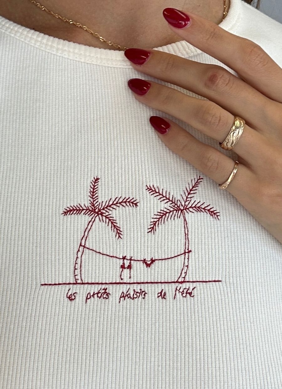 White crop top Palm Tree made of organic cotton by Narah Soleigh