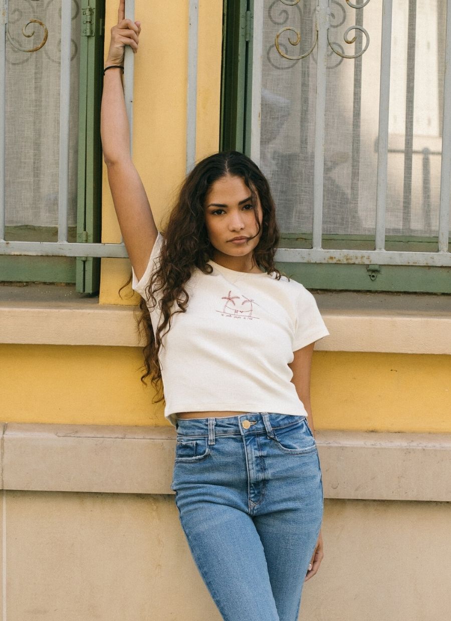 White crop top Palm Tree made of organic cotton by Narah Soleigh