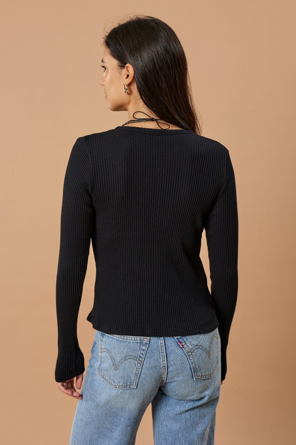 Ribbed Cardigan Organic Cotton - Black von Narah Soleigh