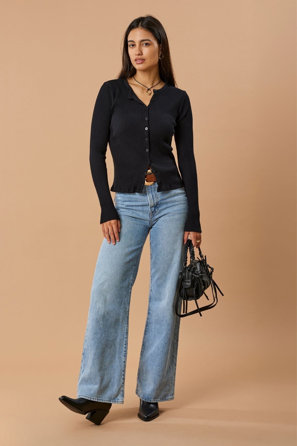 Ribbed Cardigan Organic Cotton - Black von Narah Soleigh