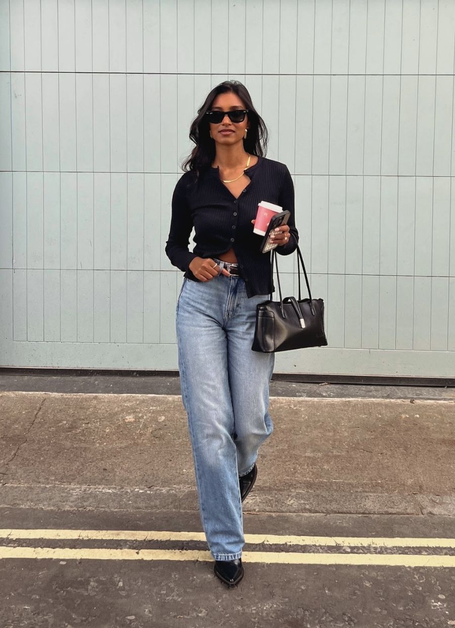 Ribbed Cardigan Organic Cotton - Black von Narah Soleigh