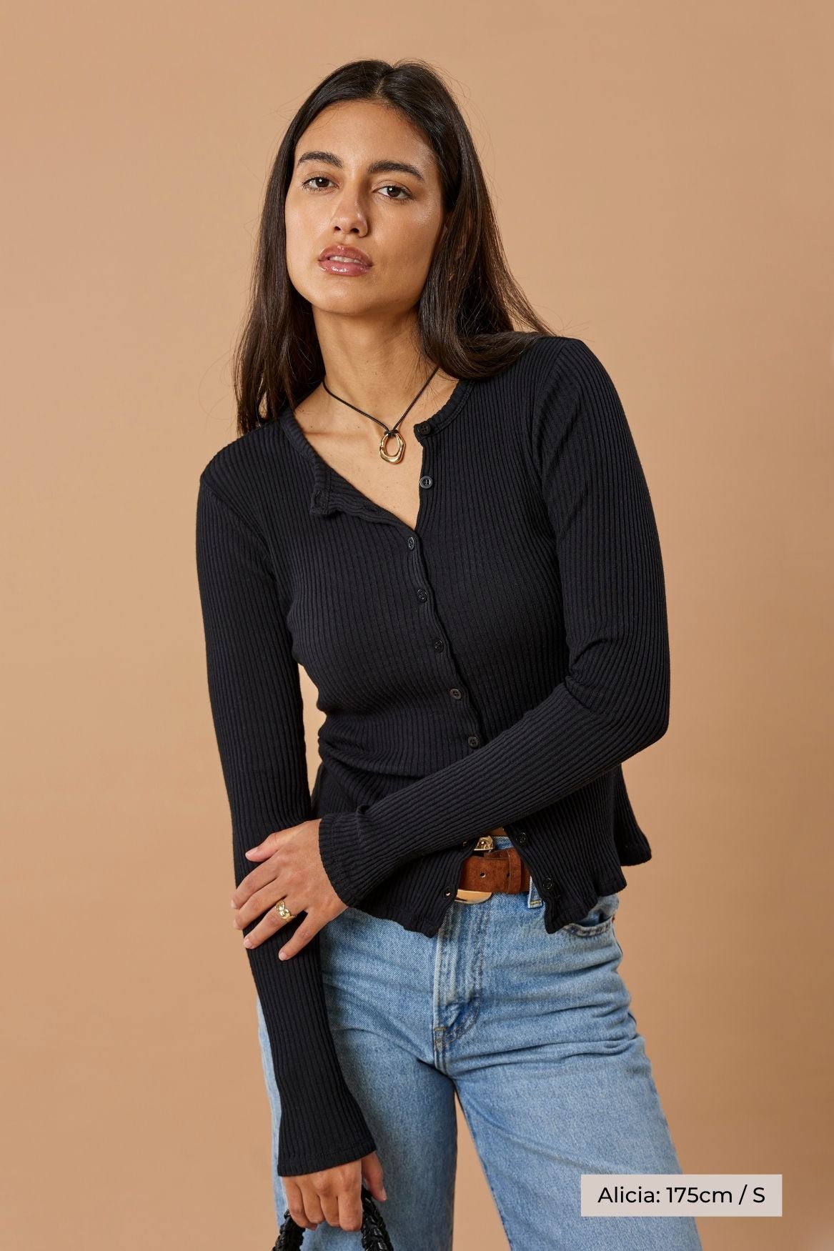 Ribbed Cardigan Organic Cotton - Black von Narah Soleigh