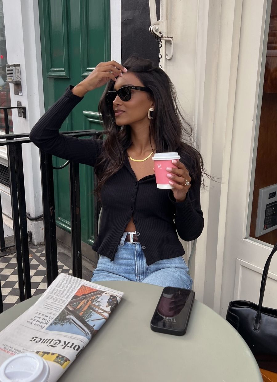 Ribbed Cardigan Organic Cotton - Black von Narah Soleigh