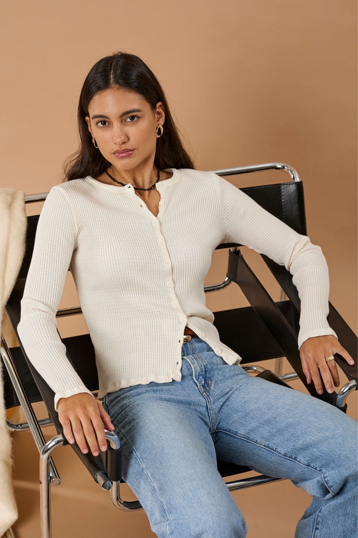 Ribbed Cardigan Organic Cotton - Off-White von Narah Soleigh