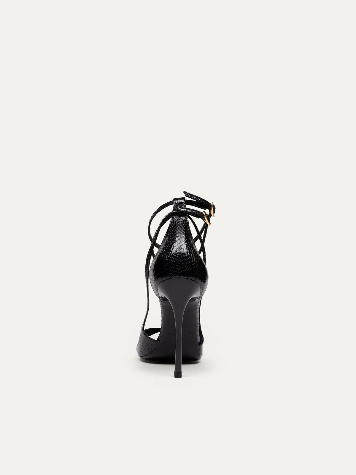 Bikkou 2AM Dancing in the Club vegan black python heeled sandals back view