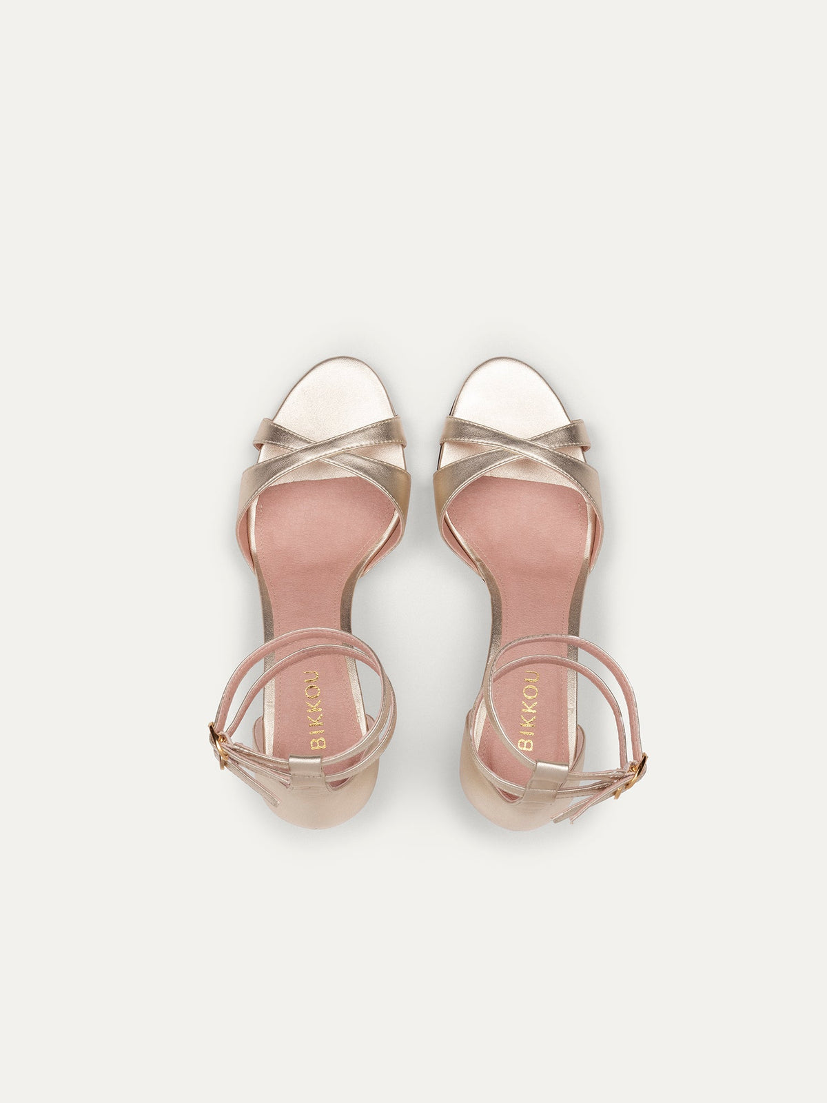 Bikkou 12:30PM Summer Lunch vegan light gold heeled sandals top view