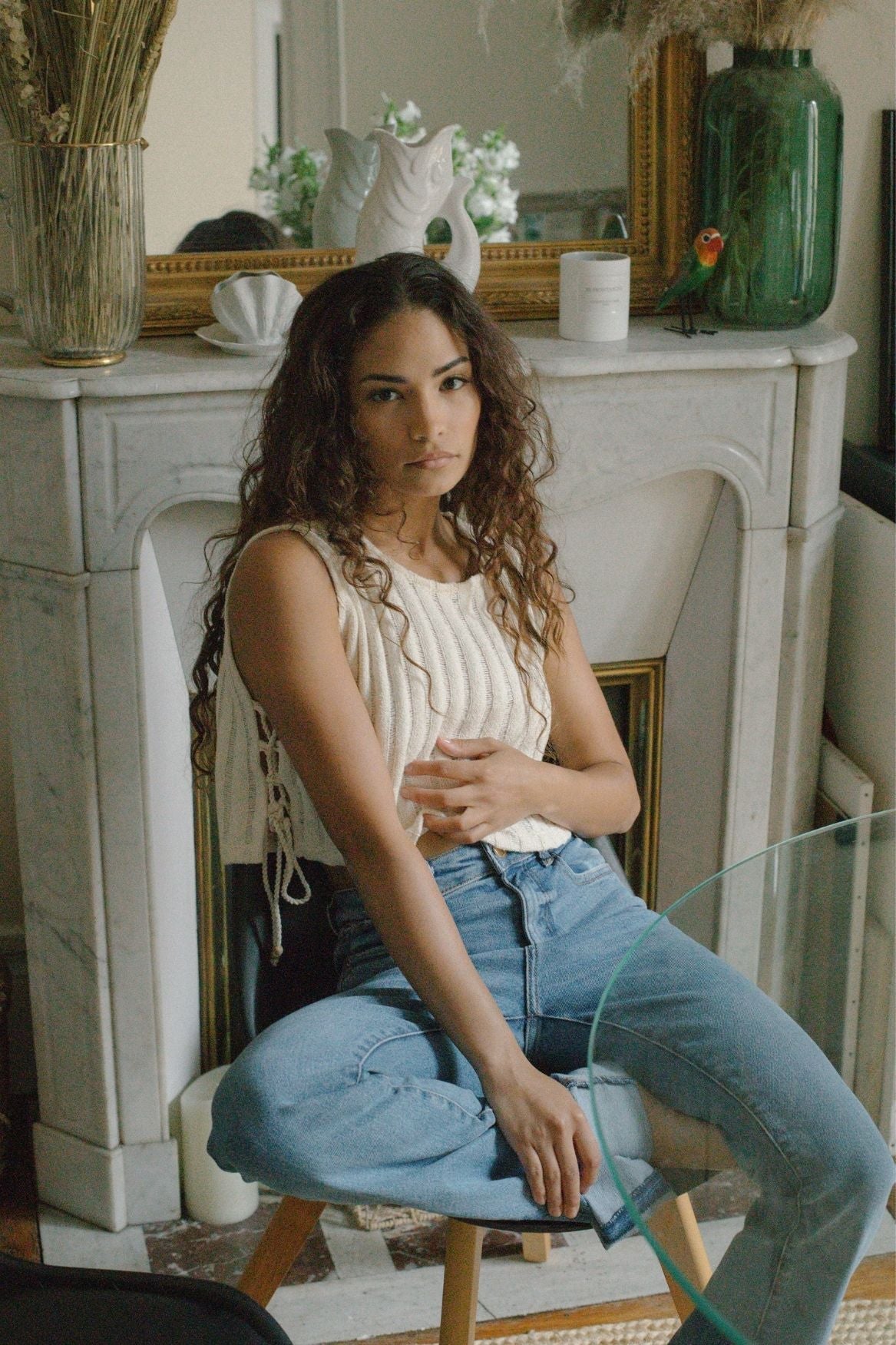 Side Tie Top Selene Organic Cotton - Ecru - Narah Soleigh