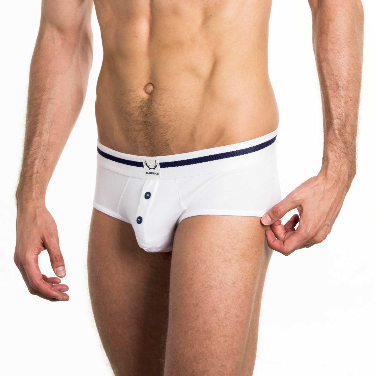 Slip blanc homme en coton bio - boutons bleu marine - BLUEBUCK