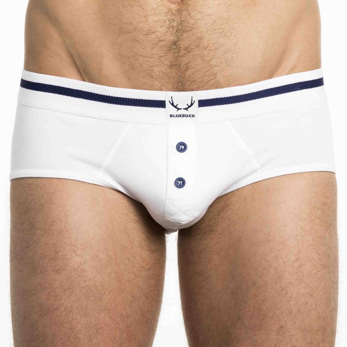 Slip blanc homme en coton bio - boutons bleu marine - BLUEBUCK