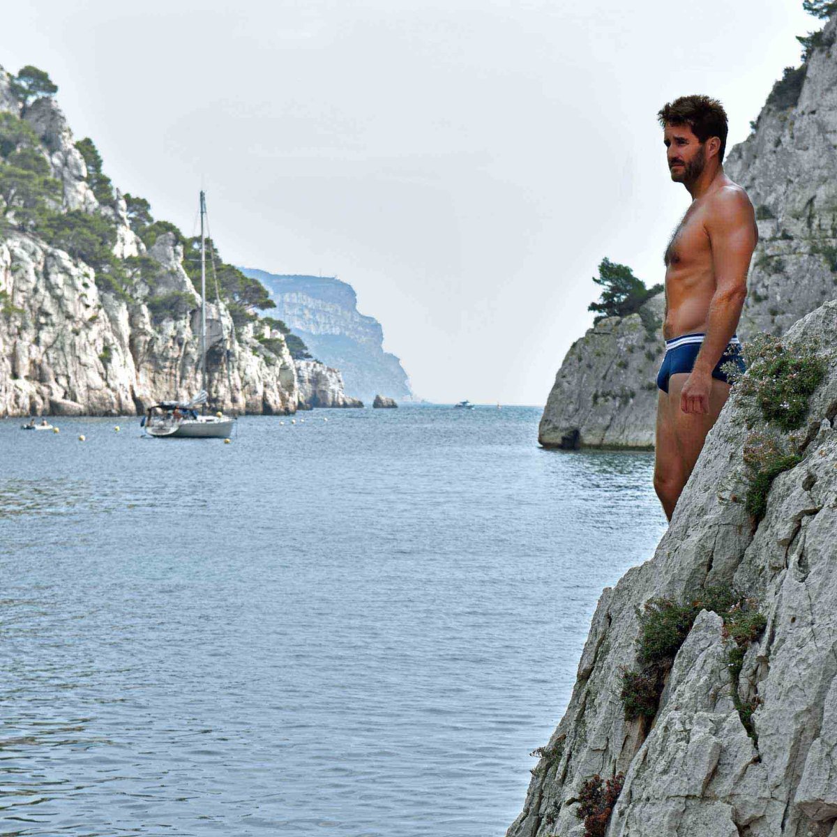 Slip homme bleu marine en coton bio - boutons blancs - BLUEBUCK