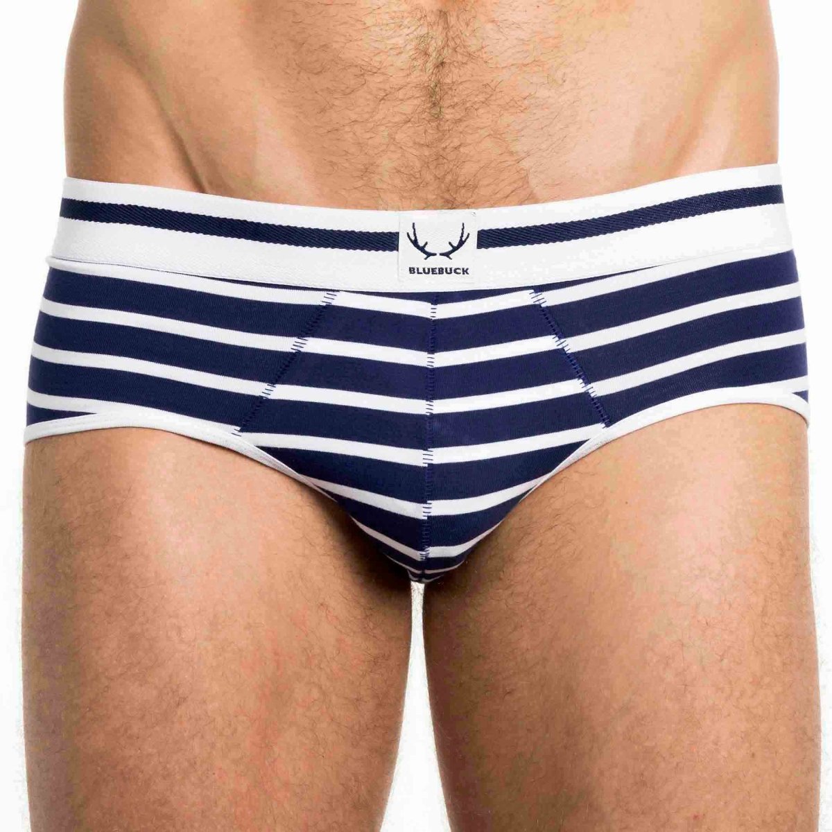 Slip homme bleu marine en coton bio - rayures blanches - BLUEBUCK