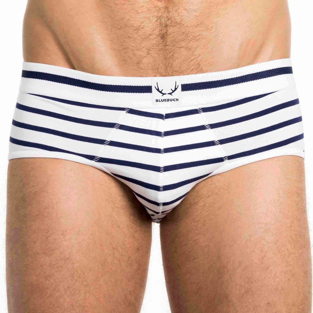 Slip homme en coton bio blanc - rayures bleu marine - BLUEBUCK