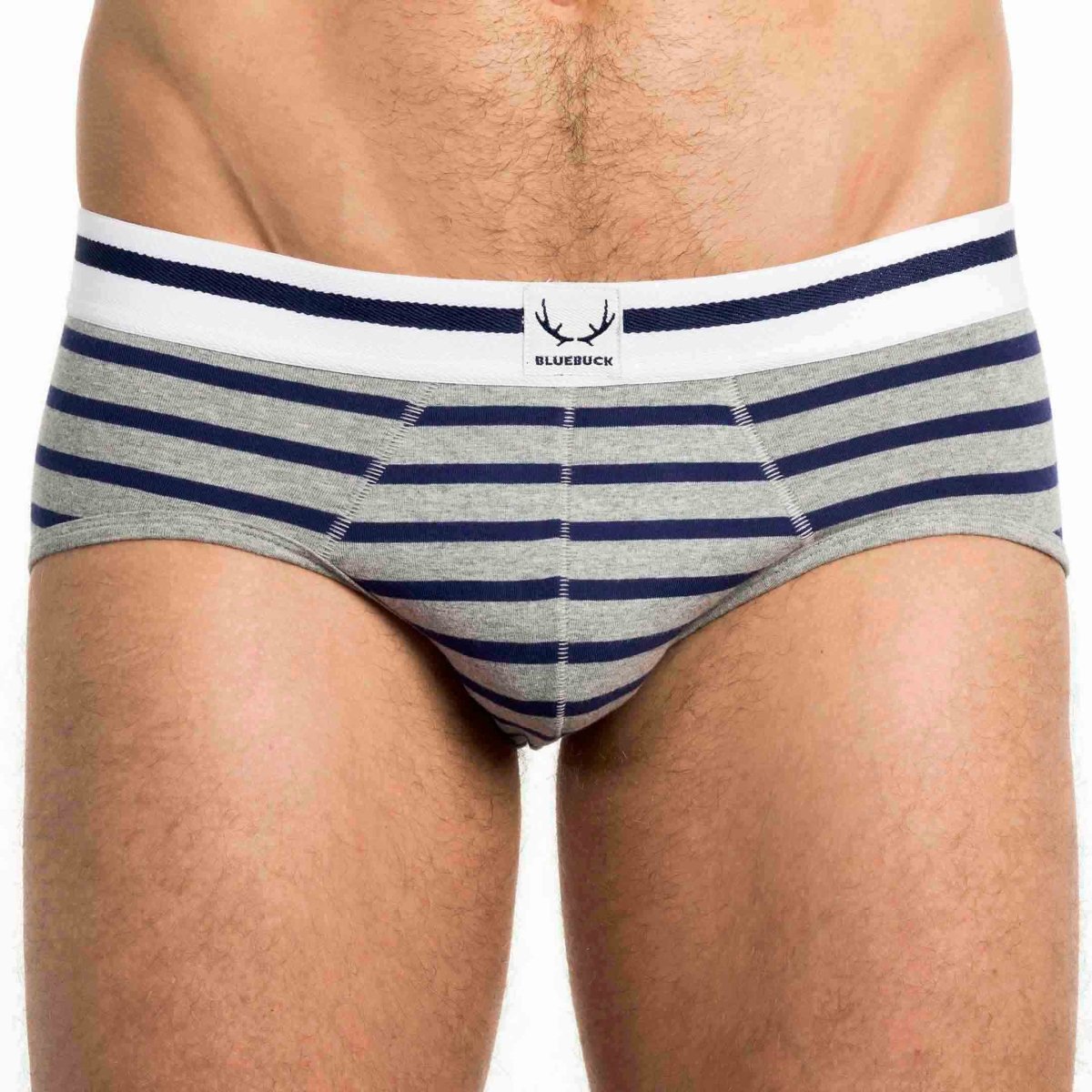 Slip homme gris en coton bio - rayures bleu marine - BLUEBUCK