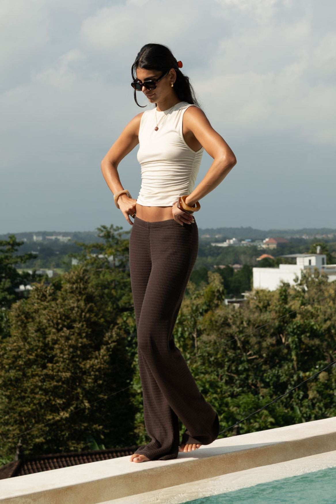 Braune Hose Straight Leg Waffle aus Lyocell von Narah Soleigh