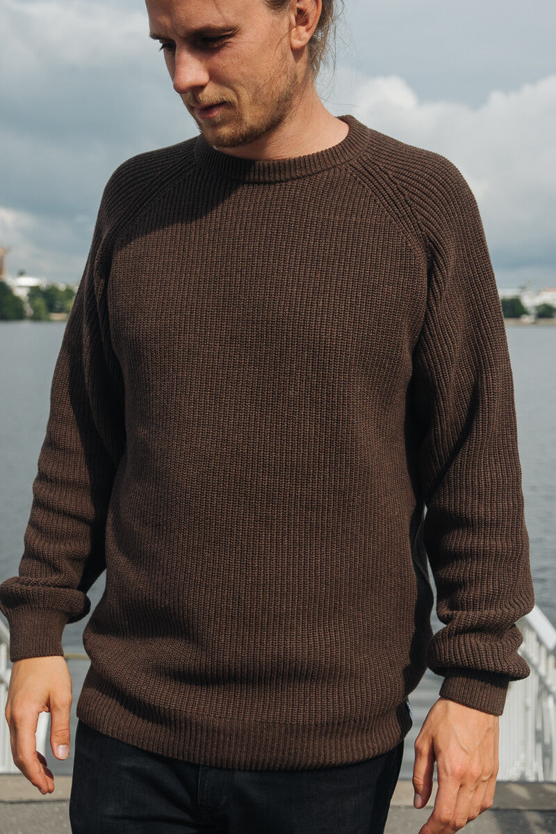 Braun-melierter SALZWASSER Strickpullover aus Bio-Baumwolle und Grobstrick _men