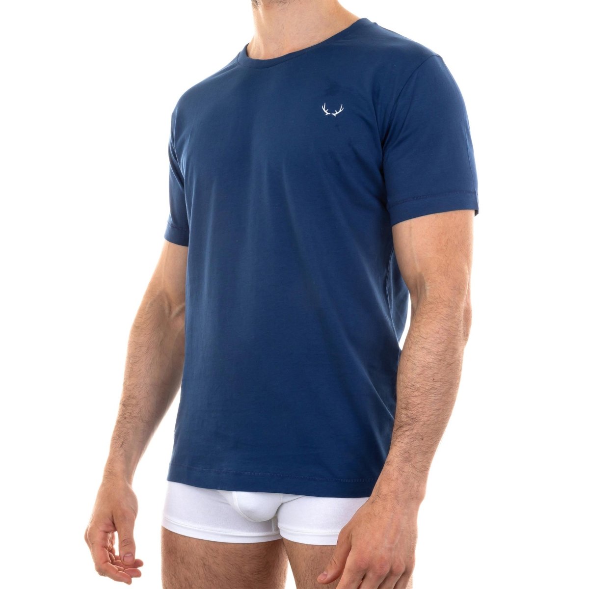 T - shirt homme col rond bleu marine en coton bio - BLUEBUCK