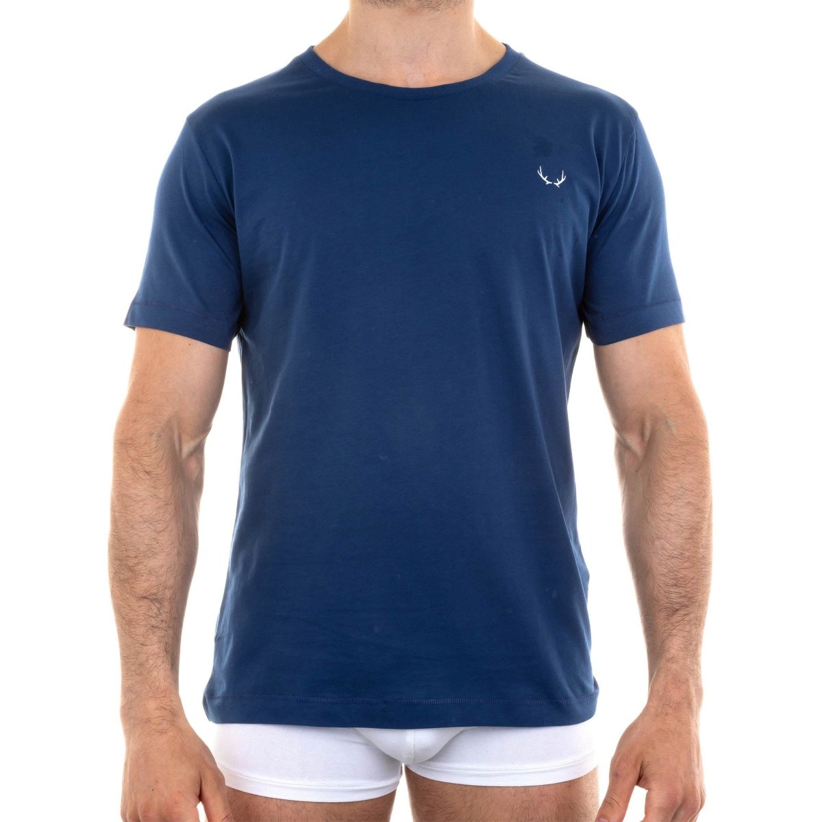 T - shirt homme col rond bleu marine en coton bio - BLUEBUCK