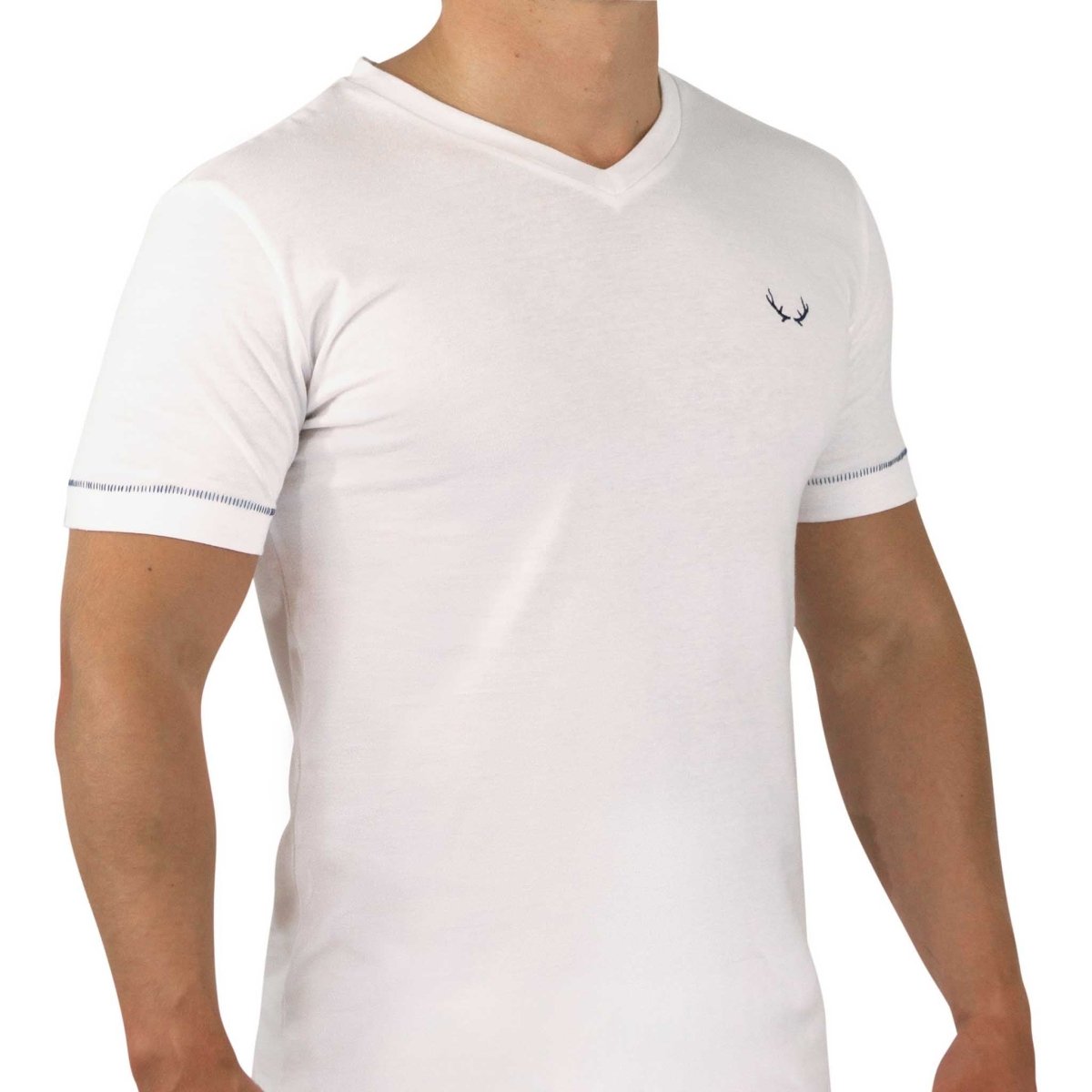 T - shirt homme col V blanc en coton bio - BLUEBUCK