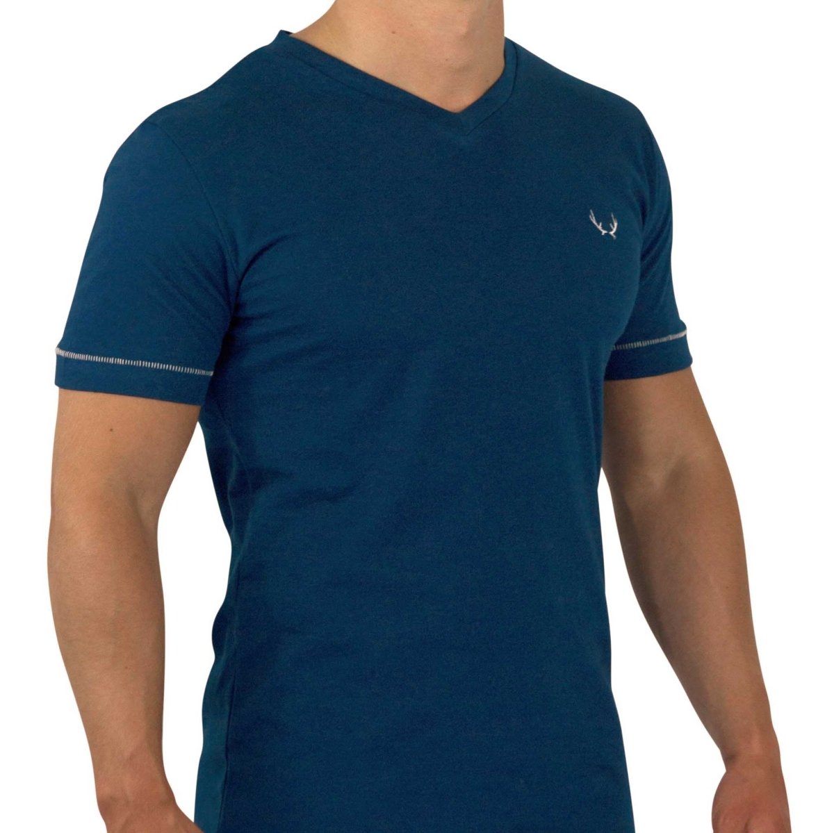 T - shirt homme col V bleu marine en coton bio - BLUEBUCK